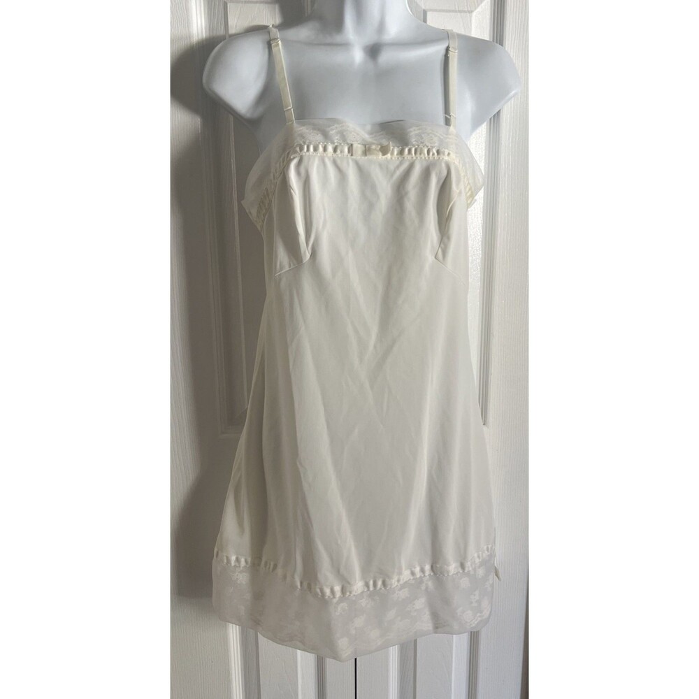 Vintage Lorraine Lingerie Short 34 RN 34452 Ivory Sheer Floral Lace Slip Dress